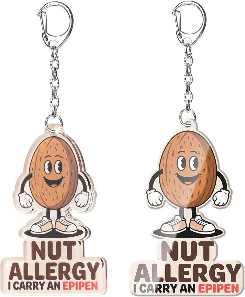 EliteSign Allergy Keychain Set for Kids/Adult – 2Pack with Epipen & Inhaler Inside Tags, Asthmatic, Milk, Nut - Image 1